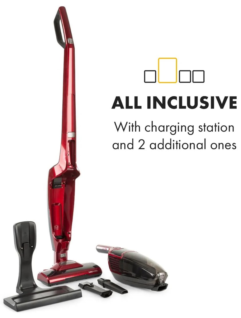Klarstein TurboHybrid, porszívó, padló- és kézi porszívó, metál piros