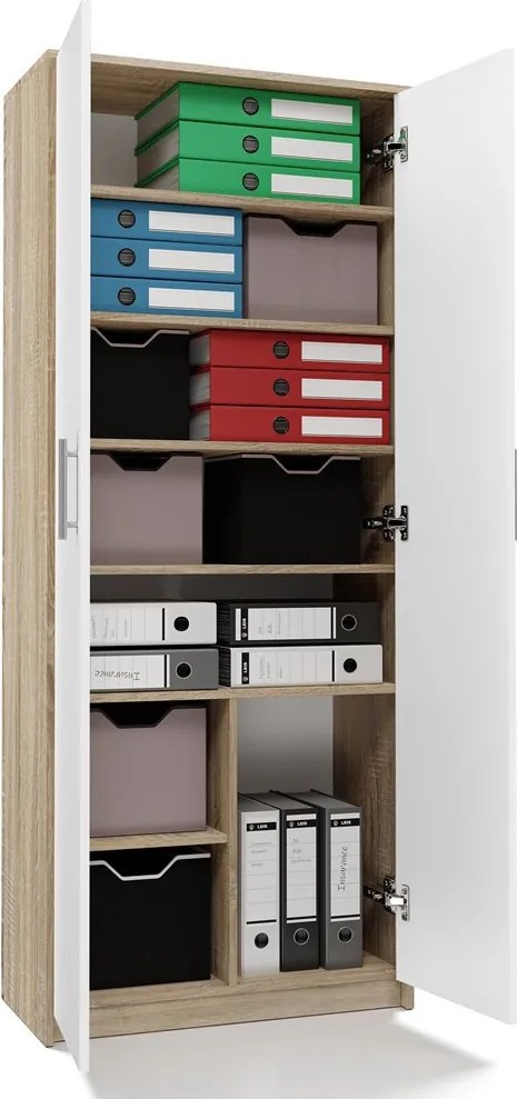 Oliv 2D könyvespolc, irodai szekrény, sonoma-fehér