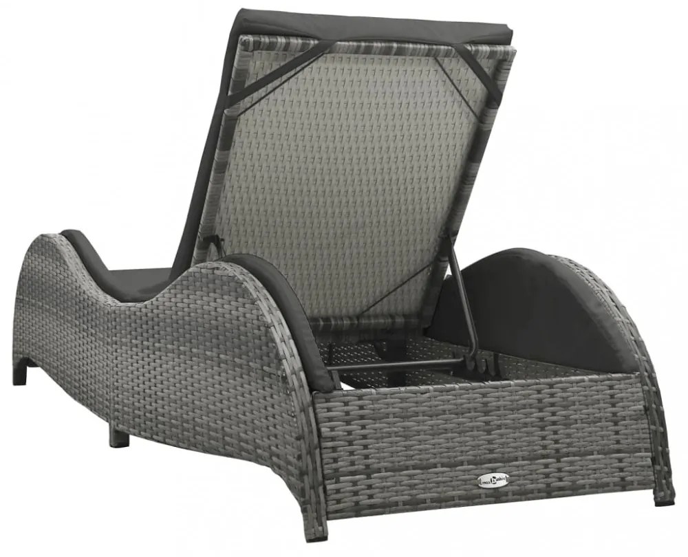 antracitszürke polyrattan napozóágy párnával