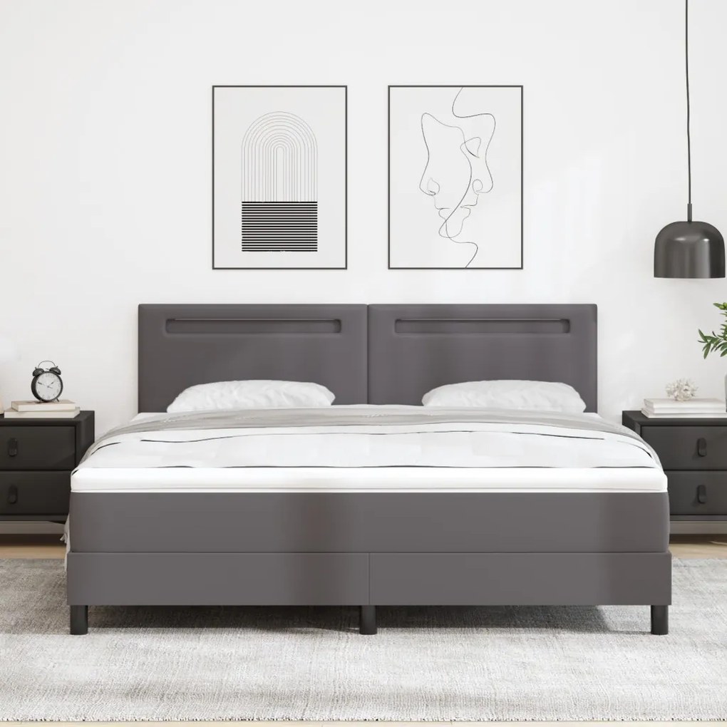 Boxspring ágy szürke színben, szuper king méret, műbőr