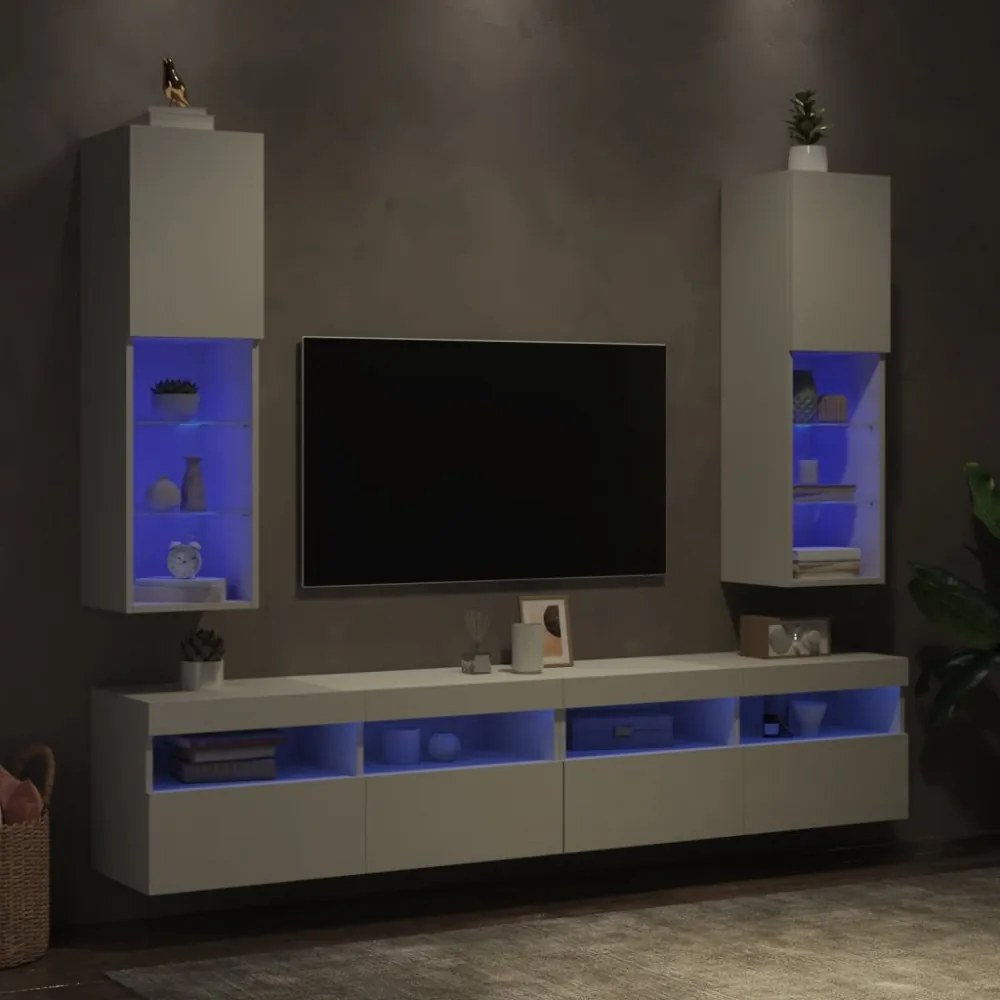 2 db fehér TV-szekrény LED-világítással 30,5 x 30 x 102 cm
