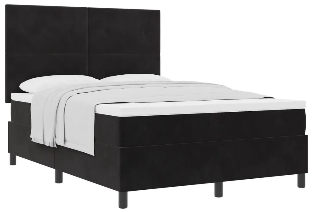 Boxspring Ágy Mattal Fekete 140x200 cm Bársony
