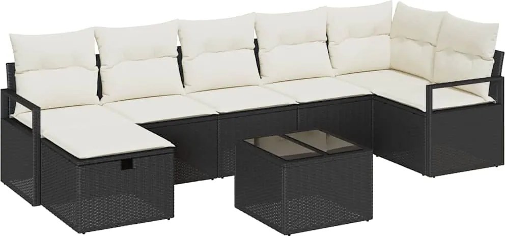 vidaXL Kanapé Szett párnával tárolóval 8 pcs Fekete és Krém polirattan