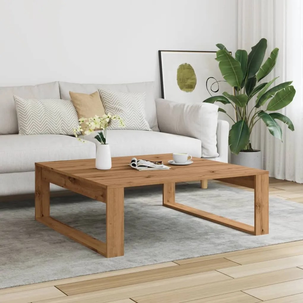 kézműves tölgy színű szerelt fa dohányzóasztal 100 x 100 x 35cm