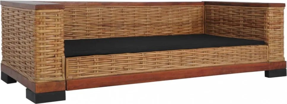 3 személyes barna természetes rattan kanapé párnával