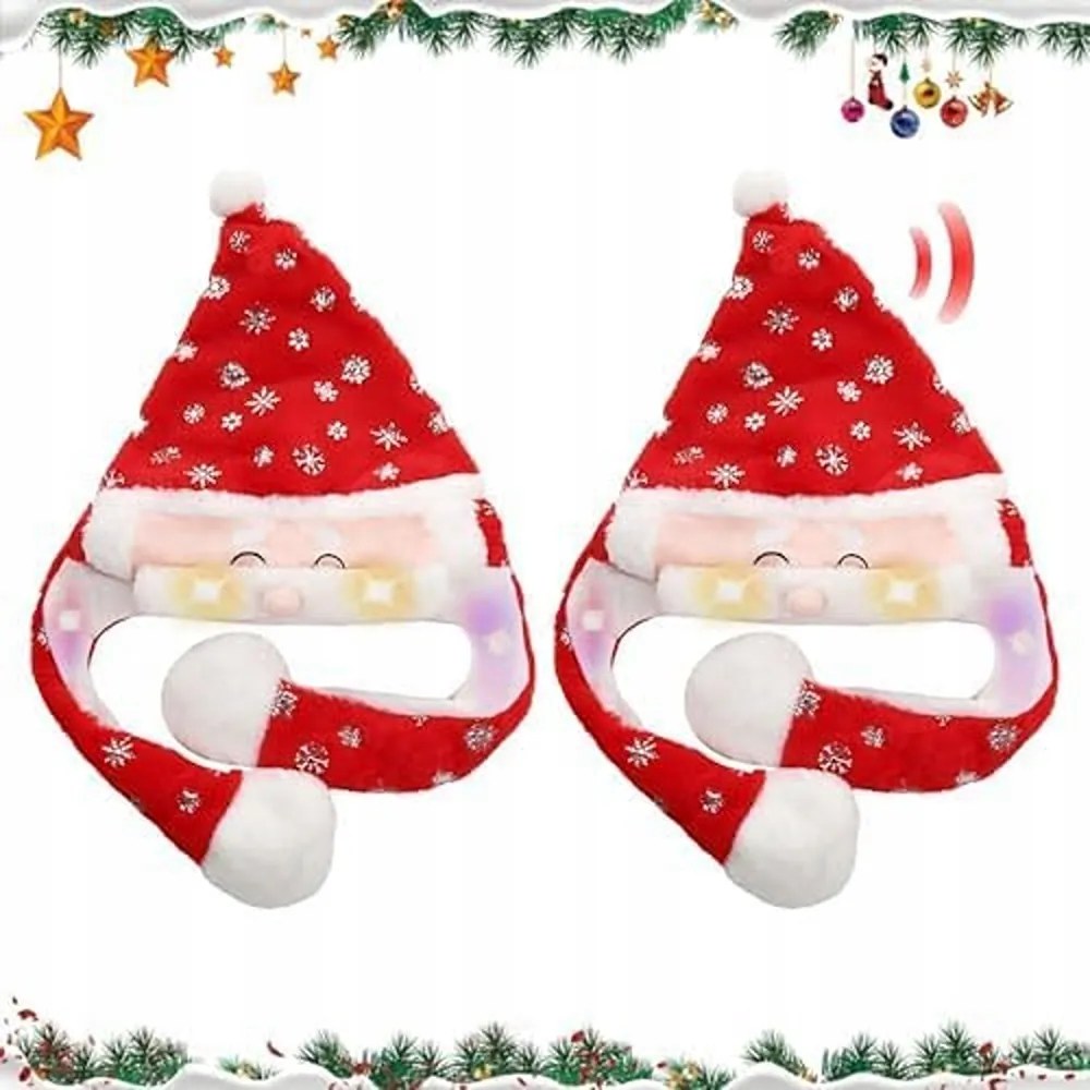 Karácsonyi Mikulás Sapka Led Világítással és Mozgó Fülekkel, 2 darabos szett