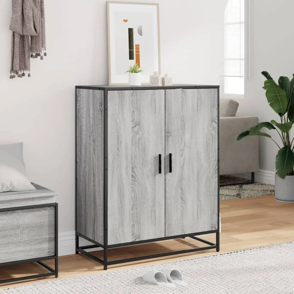 szürke sonoma szerelt fa és fém cipőszekrény 75 x 38 x 97,5 cm