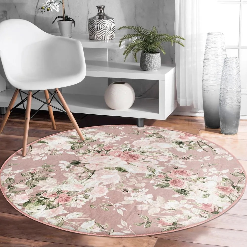 Világos rózsaszín mosható-robotporszívóval tisztítható kerek szőnyeg ø 80 cm Comfort – Mila Home