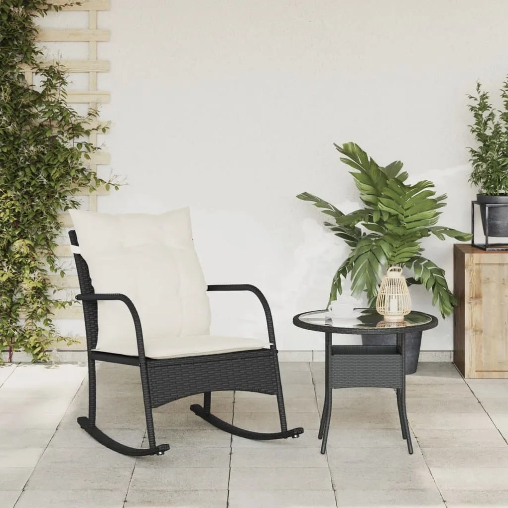 fekete polyrattan kerti hintaszék párnákkal