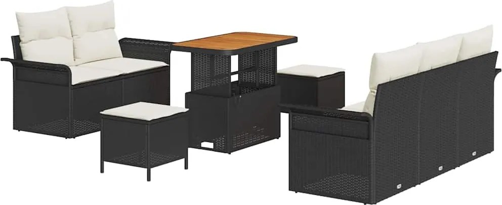 vidaXL Kerti Kanapé Szett párnával tárolóval 8 pcs Fekete és Krém