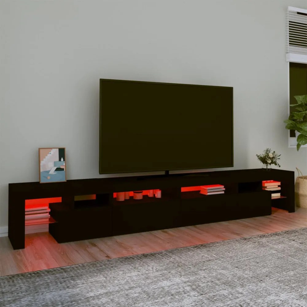 fekete TV-szekrény LED-világítással 260x36,5x40 cm