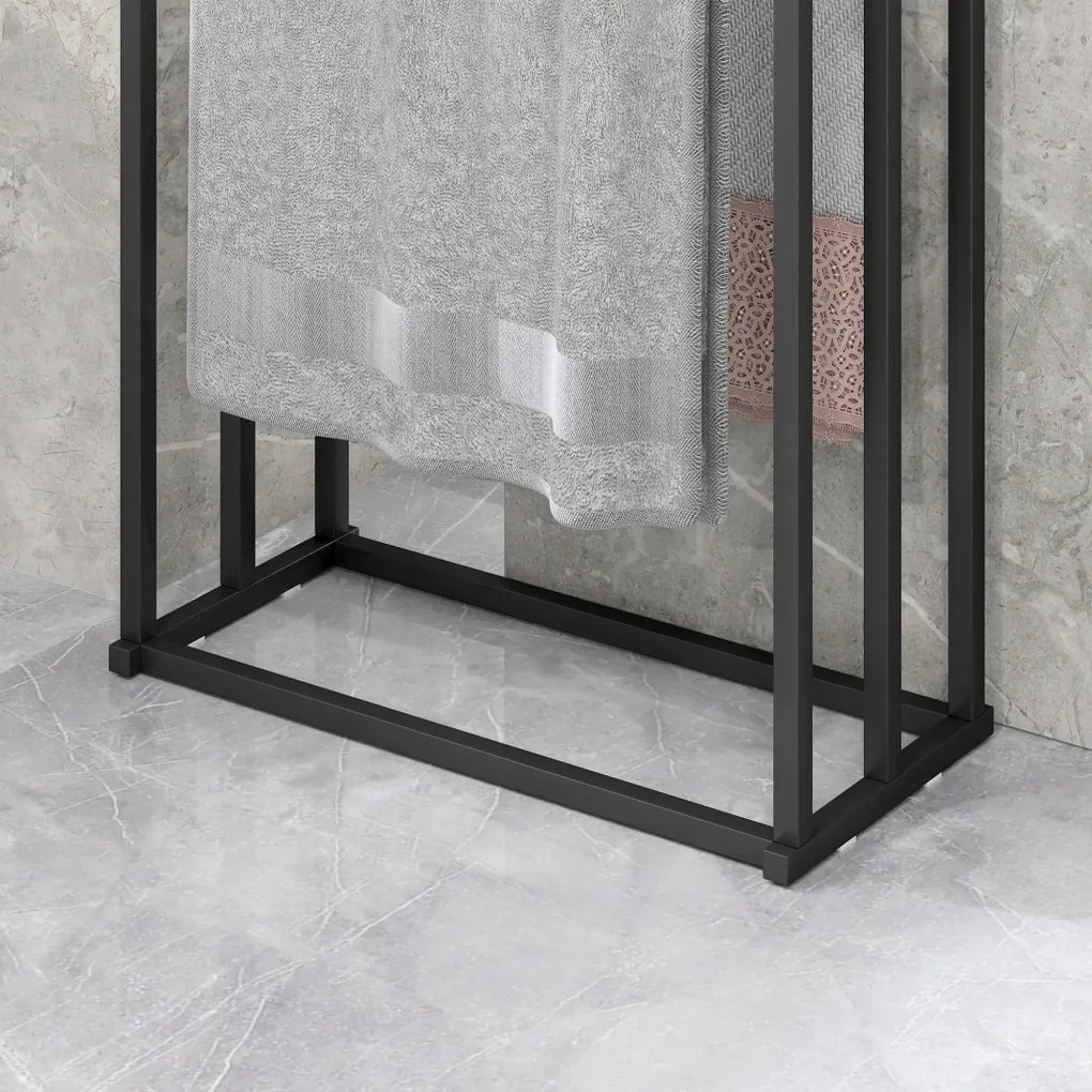 HOMCOM Álló törölközőtartó 3 rúddal, acél törölközőlétra 45 x 21,5 x 85 cm fekete