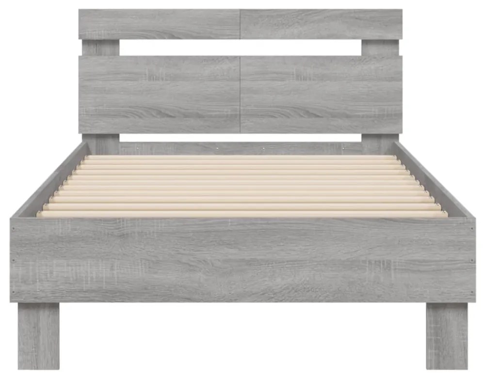szürke sonoma színű szerelt fa ágykeret fejtámlával 100x200 cm