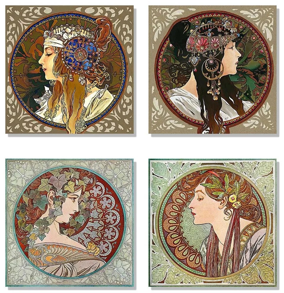 Alfons Mucha - Csodálatos asszonyok (Garnitúra) üvegkép, falikép