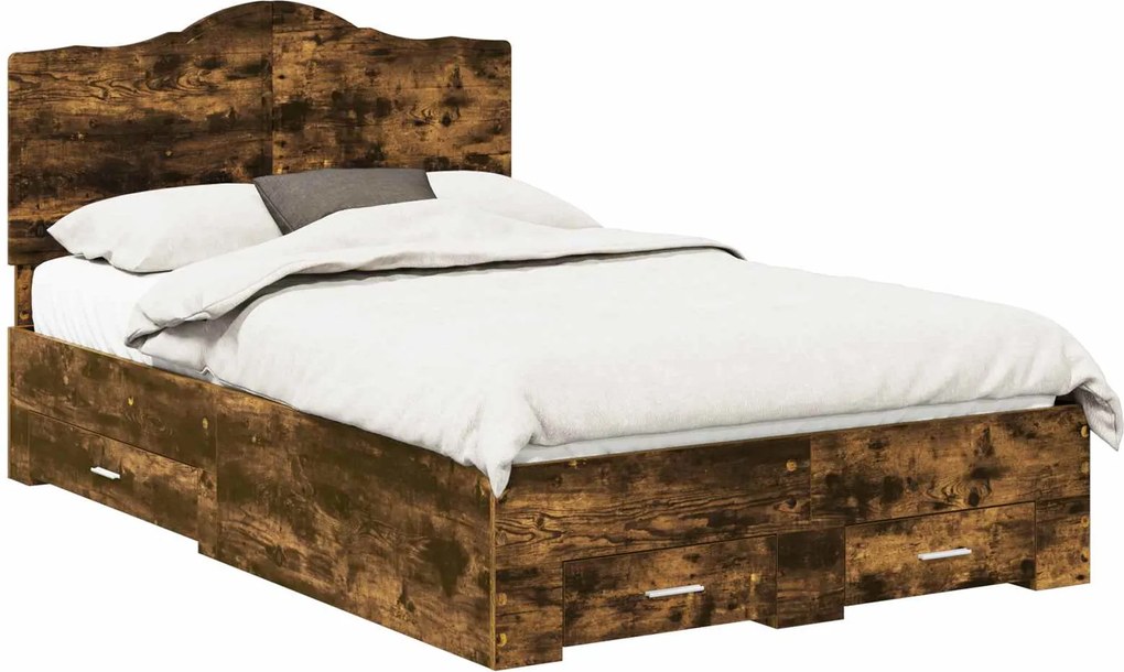 vidaXL Ágykeret fejtámlával fiókkal Füstölt tölgy 135 x 190 cm Faanyag