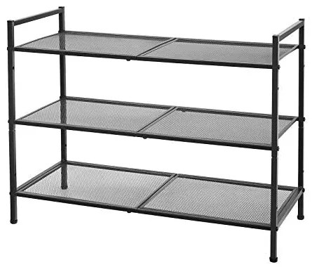 3 szintes cipőtartó, egymásra rakható fém cipőtároló 9-12 pár cipő számára, fekete