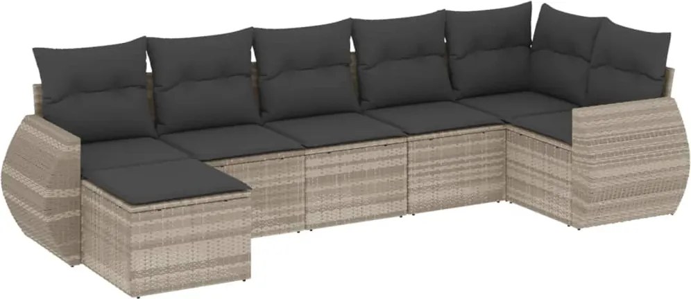 vidaXL 7 részes világosszürke polyrattan kerti ülőgarnitúra párnákkal