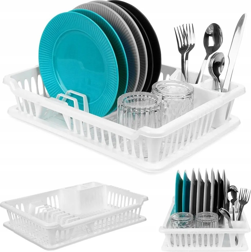 Konyhai edényszárító fehér tányércsepegtető evőeszköz bögrék 40x29