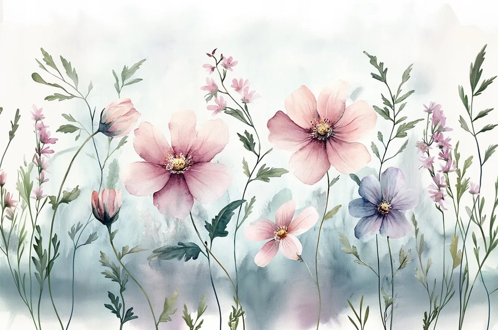 Fotótapéta Flizelina Akvarell Kert Rét Színes Virágok 152,5x104 ragasztó