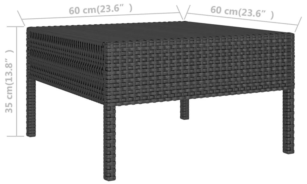 9 részes fekete polyrattan kerti bútorszett párnákkal