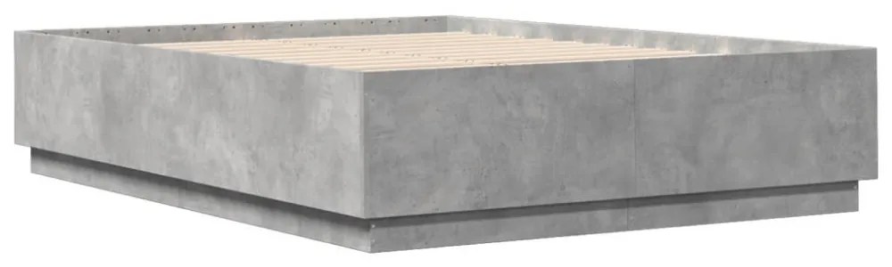 betonszürke szerelt fa ágykeret LED-del 150 x 200 cm