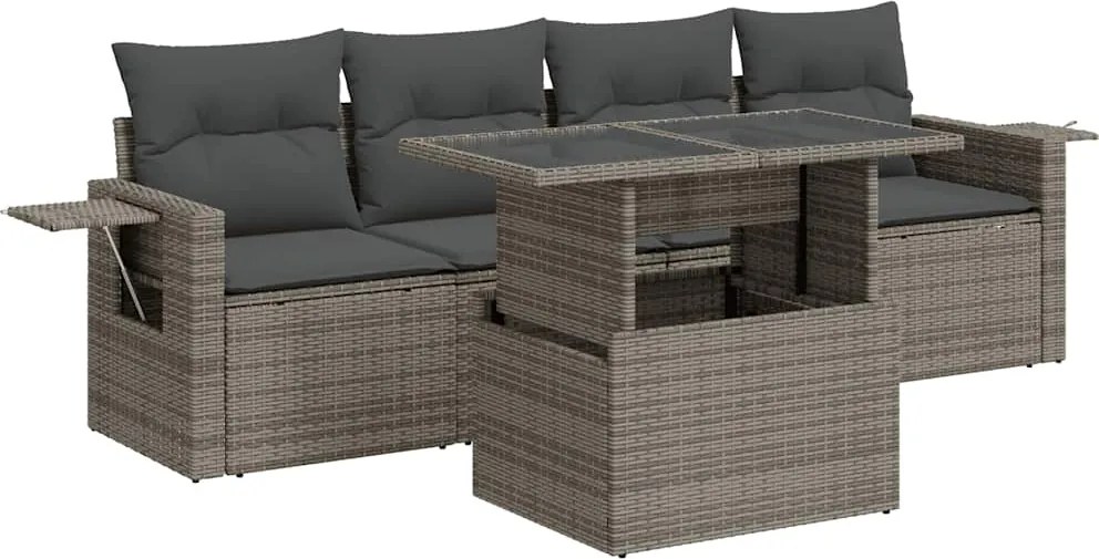 vidaXL 5 részes szürke polyrattan kerti ülőgarnitúra párnákkal