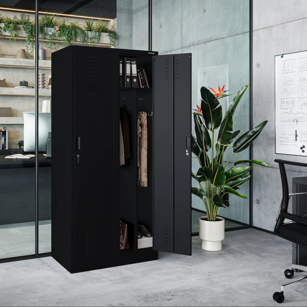 KACPER négyrekeszes BHP öltözőszekrény, 800 x 1800 x 500 mm, fekete