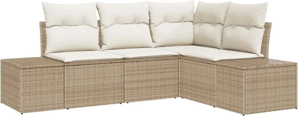 vidaXL Kerti Kanapé Szett tárolóval 4 pcs Beige és krém polirattan