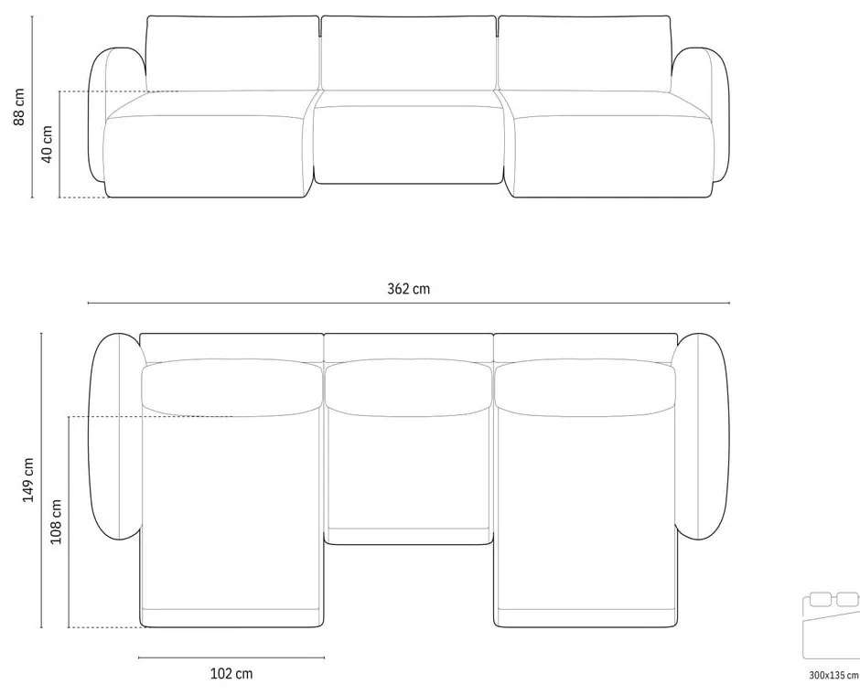 Világosszürke bársony kinyitható-tárolóhelyes (U alakú) sarokkanapé Tonale – Cosmopolitan Design