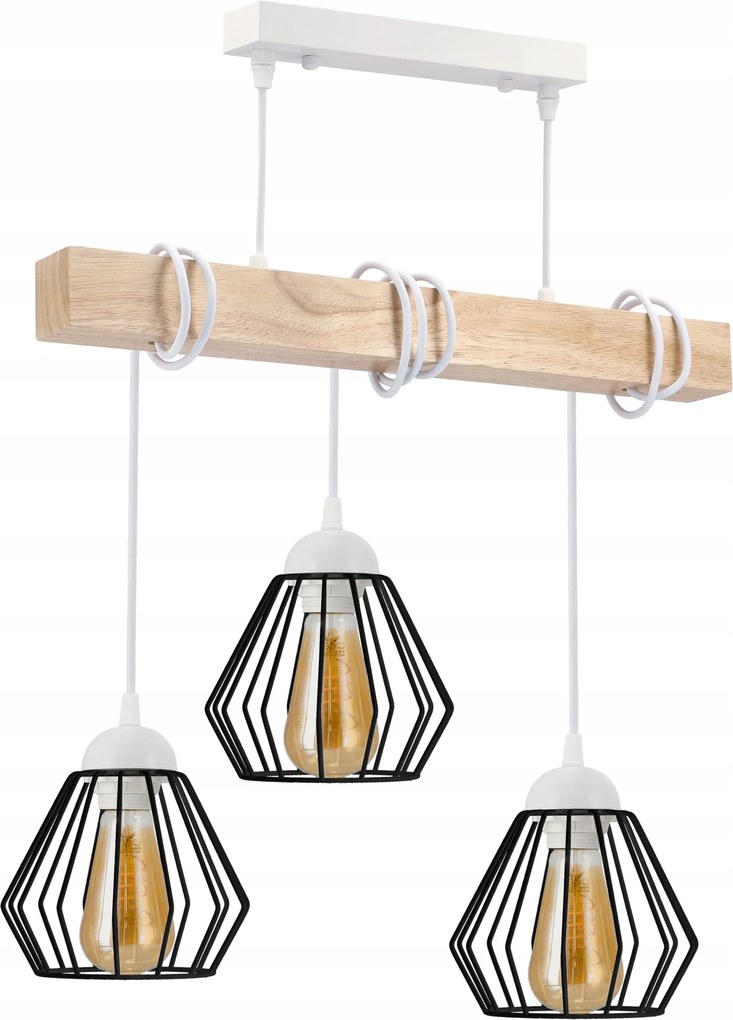 Mennyezeti Lámpa Függő Led Fa Fehér 3x E27 Csillár Loft Gyémánt