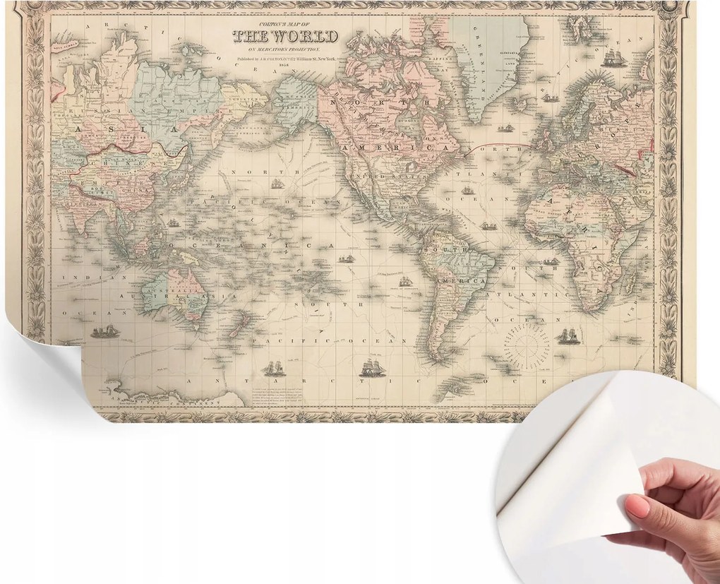 Öntapadós tapéta Fali furnér 3D hatás Történelmi térkép 416x254 cm