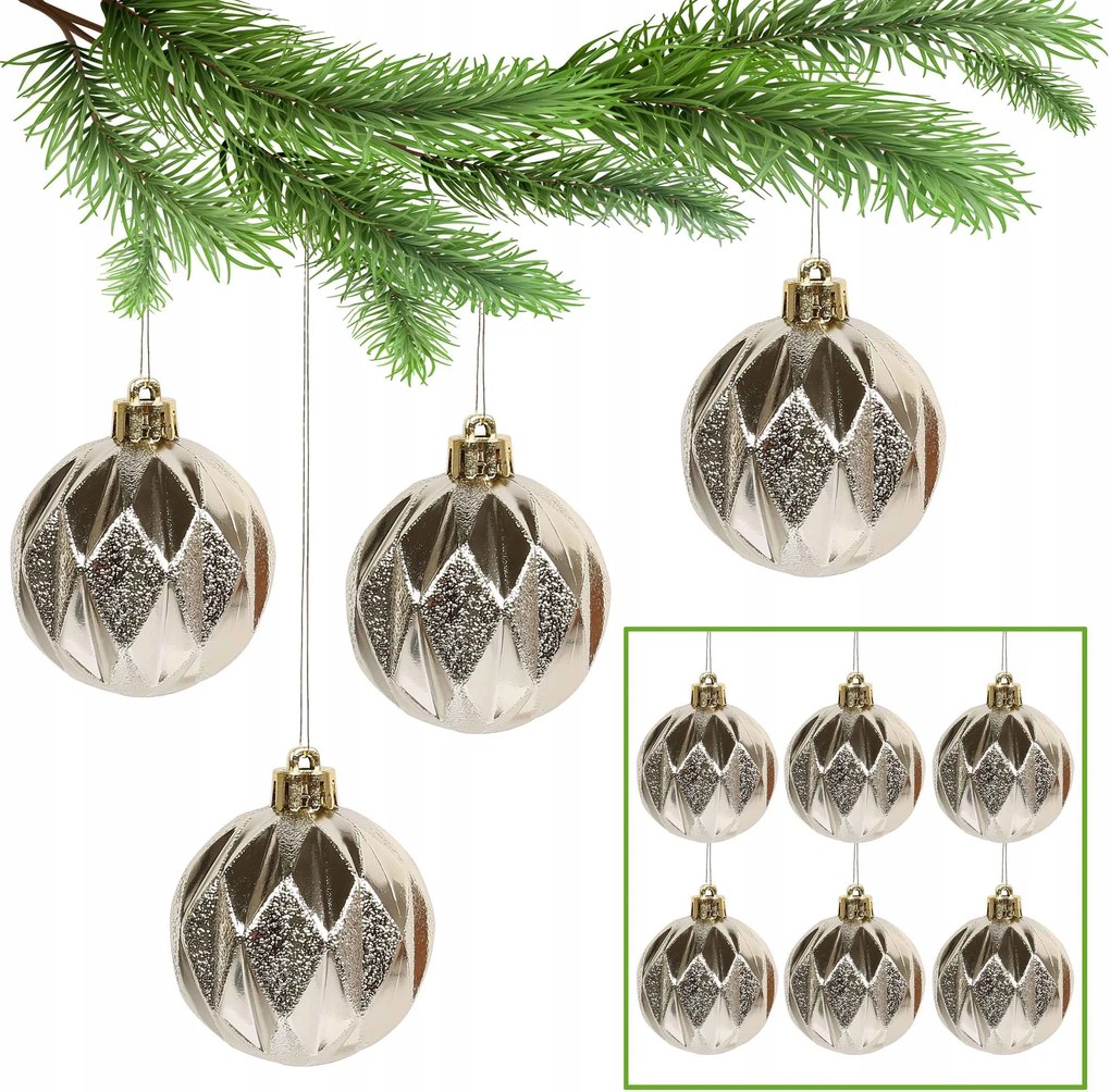 Arany karácsonyfadíszek, műanyag karácsonyfadísz szett, díszek 6cm, 6db