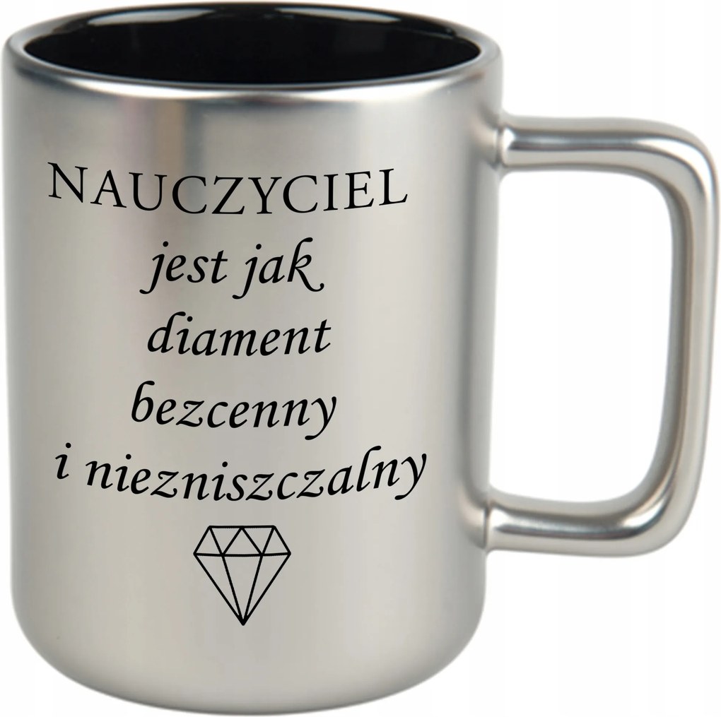Bögre Matt Ezüst Fekete Belső 360ml Vicces Gadget Tanár Gyémánt
