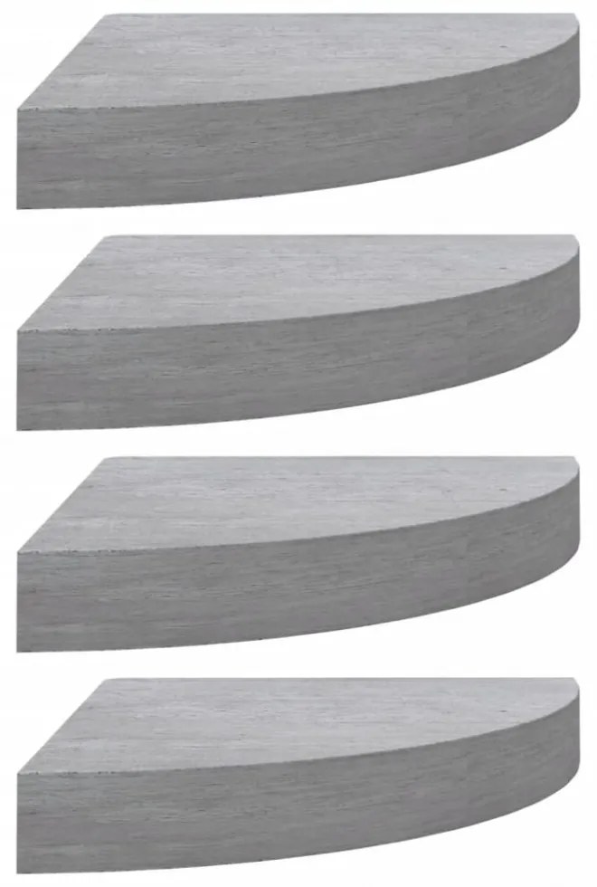 4 db betonszürke MDF fali sarokpolc 25 x 25 x 3,8 cm