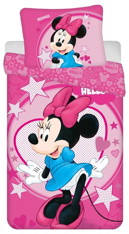 Rózsaszín egyszemélyes mikroszálas gyerek ágyneműhuzat 140x200 cm Minnie "Hello" – Jerry Fabrics