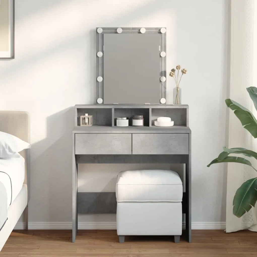 betonszürke fésülködőasztal LED-del 80 x 41 x 144,5 cm