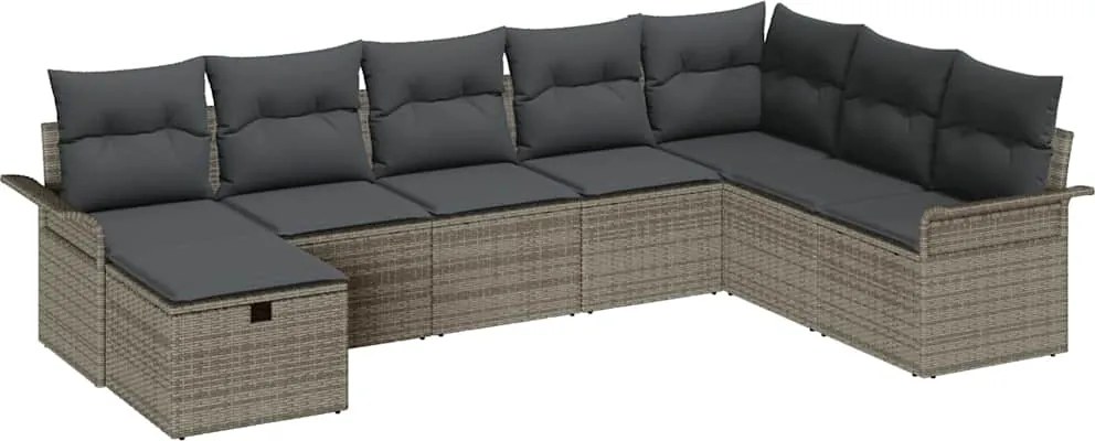 vidaXL Kerti Kanapé Szett párnával tárolóval 8 pcs Szürke Poli rattan