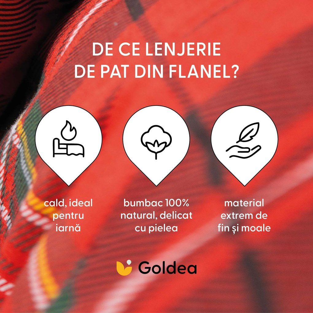 Goldea flanel ágyneműhuzat - piros kockás 160 x 200 és 2db 70 x 80 cm