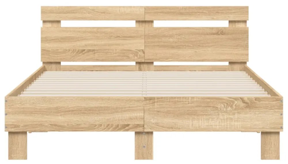 sonoma tölgy színű szerelt fa ágykeret fejtámlával 120x200 cm