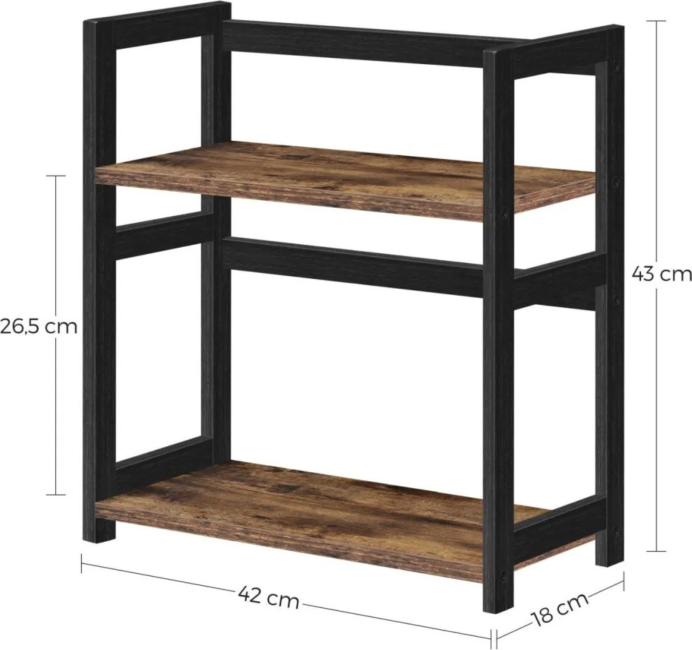 Fekete 2 szintes fűszertartó polc bambusz kerettel 42 × 18 × 43 cm