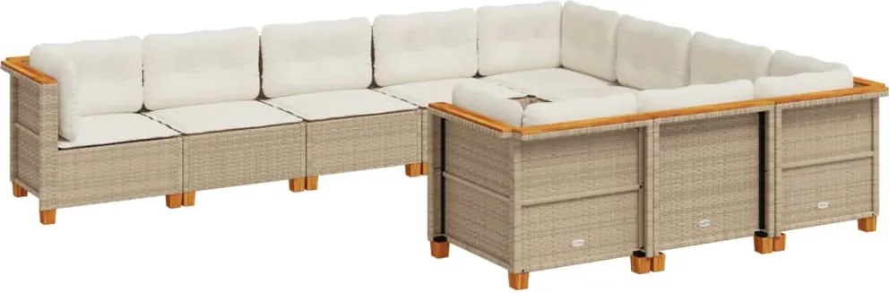 vidaXL 10 részes bézs polyrattan kerti ülőgarnitúra párnával