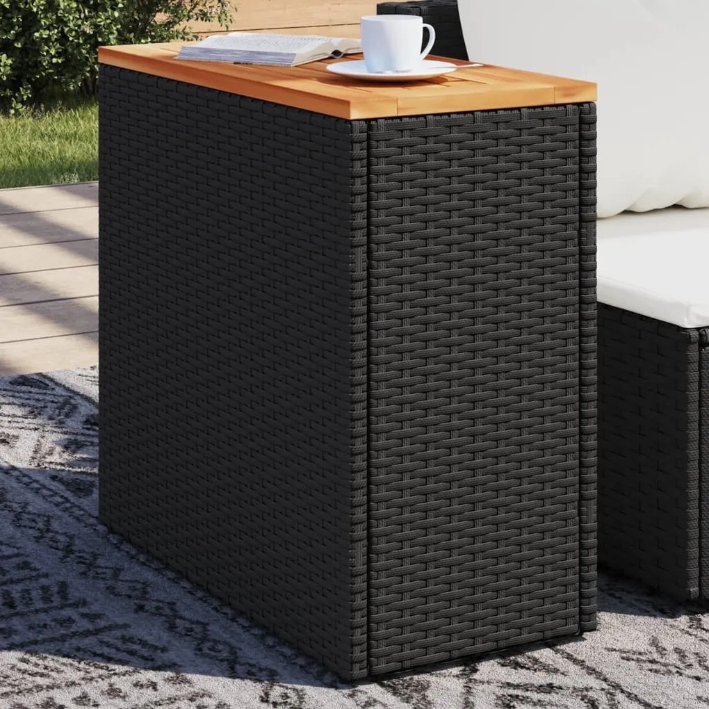 vidaXL fekete polyrattan kerti kisasztal fa asztallappal 58x27,5x55 cm