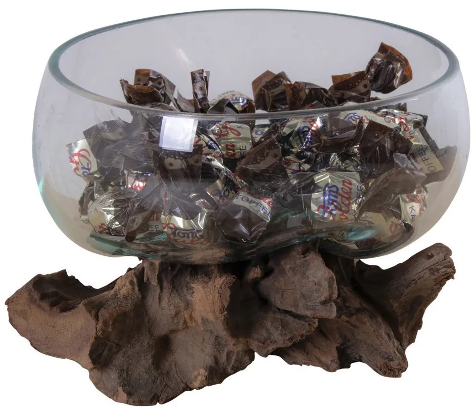 San Marino vízcsepp asztali dekoráció, teak fa/üveg, 15 cm