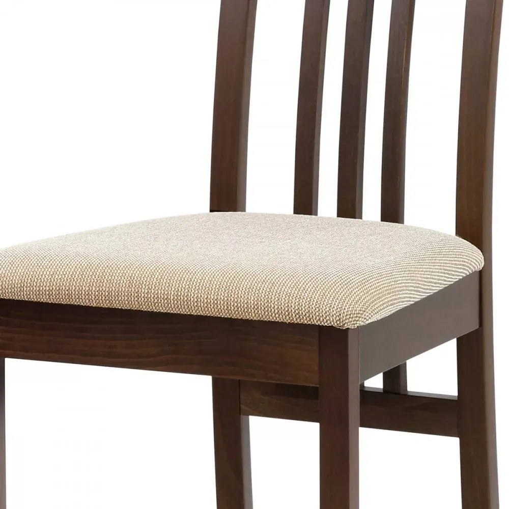 Scaun de Dining din Lemn Masiv de Fag, Nuanță Nuc, cu Tapițerie Crem – BC-2482
