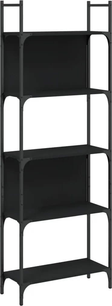 vidaXL 5 szintes fekete szerelt fa könyvespolc 60,5x24x166,5 cm