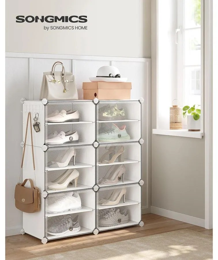 Moduláris összekapcsolható cipőtároló szekrény fehér színben