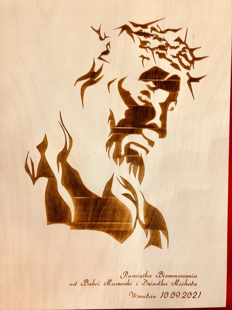 Fába gravírozott Jézus kép