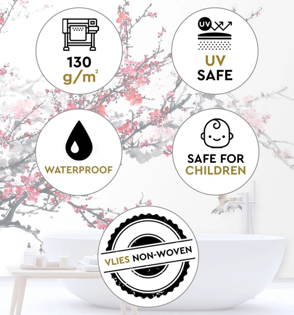 Gario Fotótapéta Madarak egy gallyon, cseresznyevirág, cseresznyevirág Anyag: Vlies, Méret: 300 x 300 cm