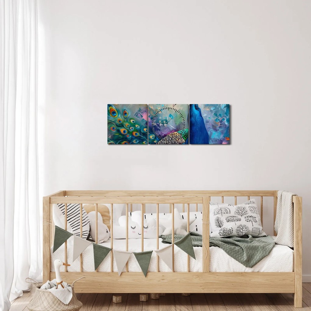 Kép - Festmény egy páva (órával) (90x30 cm)