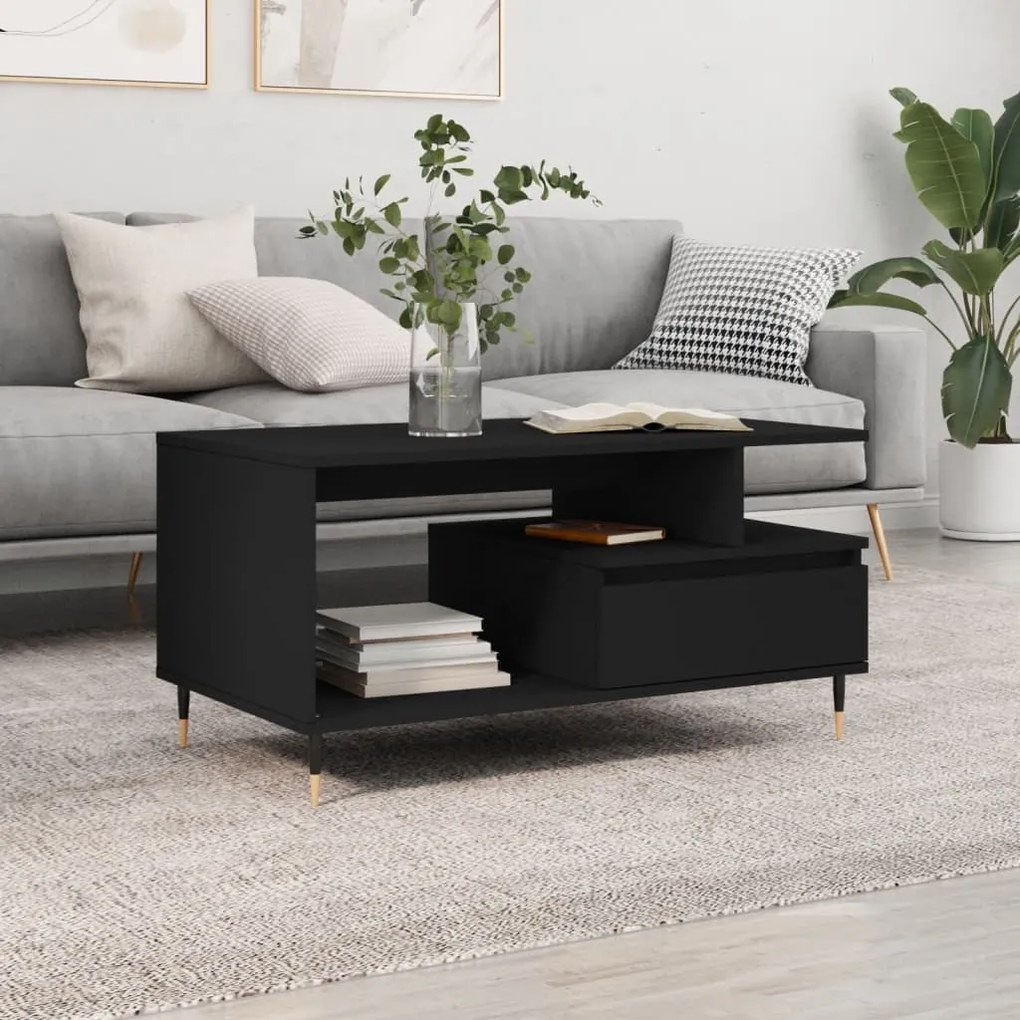 Fekete szerelt fa dohányzóasztal 90 x 49 x 45 cm